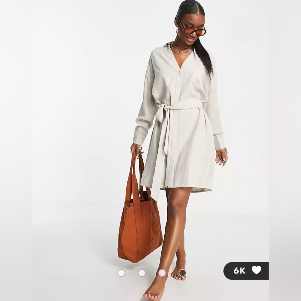ASOS DESIGN belted shirt beach dress in natural 14